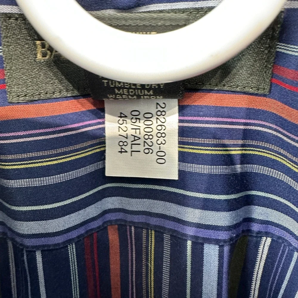 Banana Republic Mens Navy Red Green Stripe Button Up Dress‎ Shirt Large Cotton